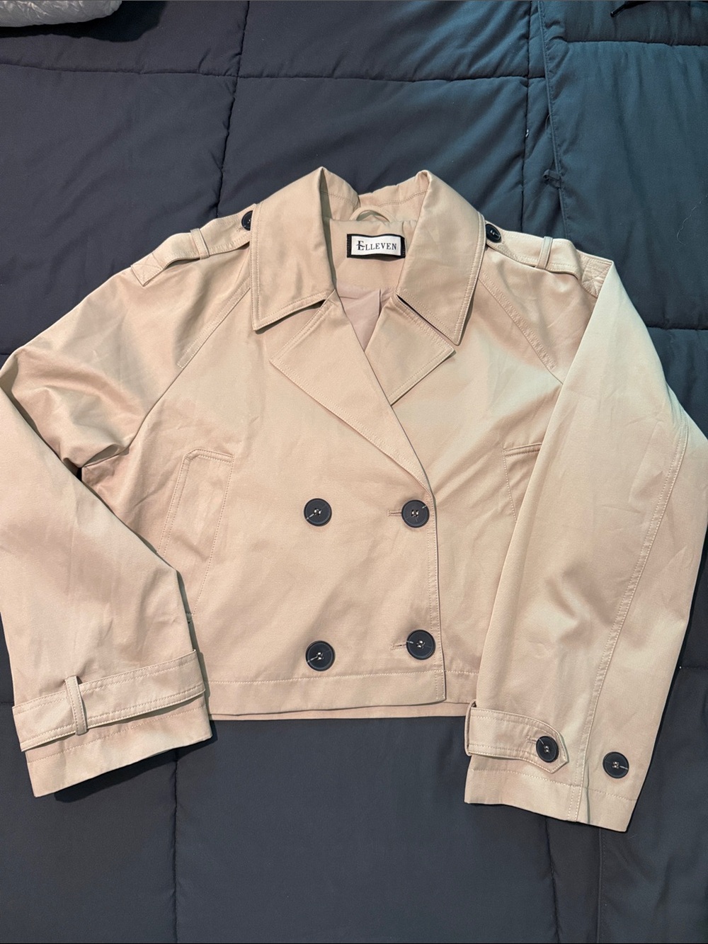 Beige Double-Breasted Cropped Trench Jacket